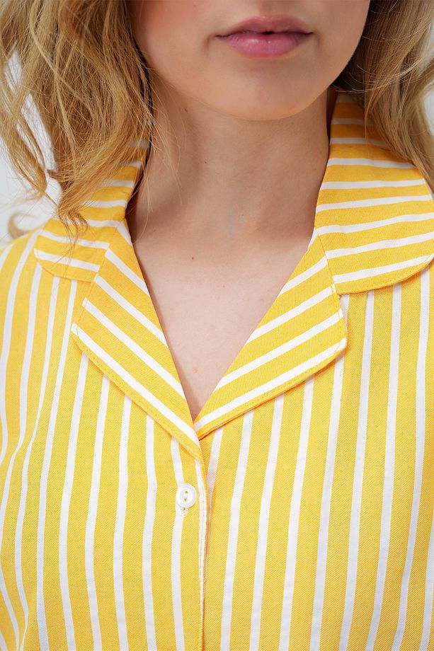 Kadın Sarı Yazlık Pamuk Örme Gömlek Ve Şort Pijama Takım ALC-X14085 - 3