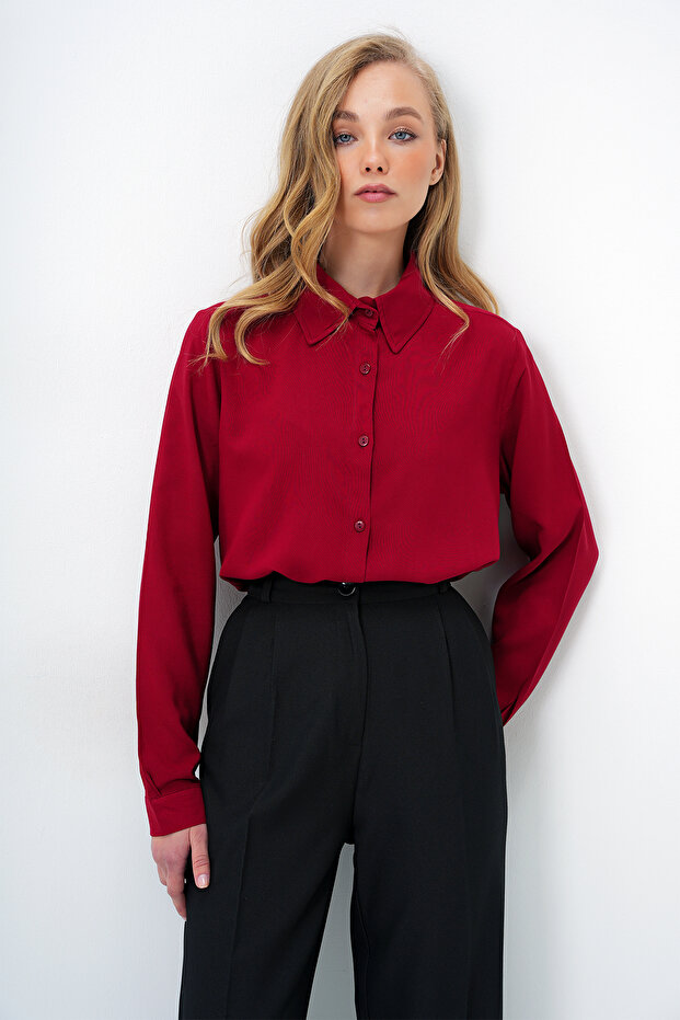 Bordo Basic Viscon Dokuma Gömlek - 3