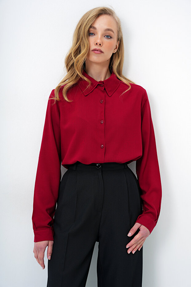 Bordo Basic Viscon Dokuma Gömlek - 1