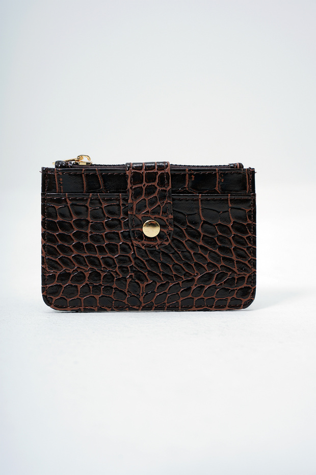 Damski skórzany organizer na monety Bitter Coffee ze wzorem krokodyla, średniej wielkości etui na karty ALC-X14077 - 1