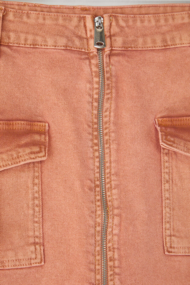 Kiremit Esnek Cep Detaylı Denim Büyük Beden Etek TBBSS25AZ00018 - 7