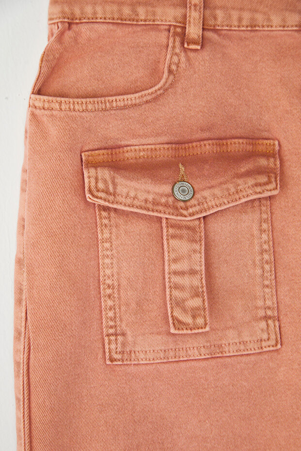 Kiremit Esnek Cep Detaylı Denim Büyük Beden Etek TBBSS25AZ00018 - 6