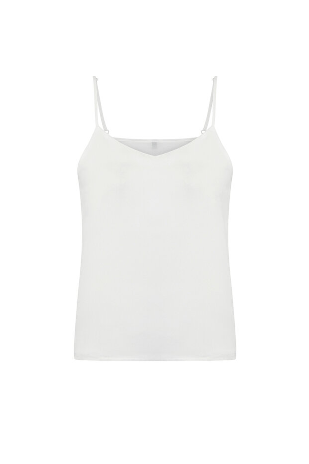 Ecru Basic-Trägerbluse aus Webstoff TWOSS19BB0224 - 14