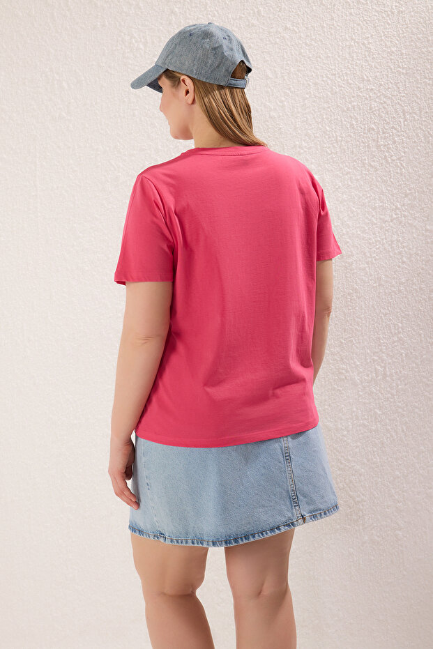 Gül Kurusu Regular Fit Basic Bisiklet Yaka %100 Pamuk Örme Büyük Beden T-Shirt TBBSS22TS0733 - 4