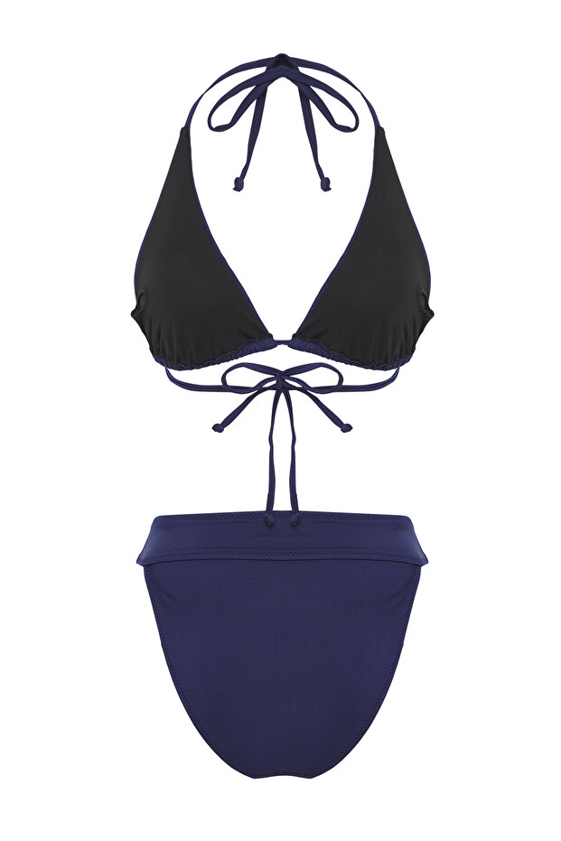 Koyu Lacivert Taş Baskı Üçgen Kaplı Brazilian Normal Bel Bikini Takımı TBESS25BT00094 - 6