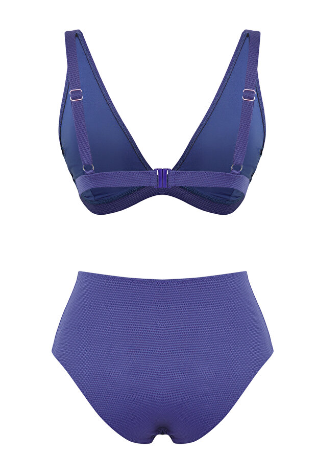 Mavi Üçgen Kaplı Hipster Yüksek Bel Bikini Takımı TBESS25BT00117 - 6
