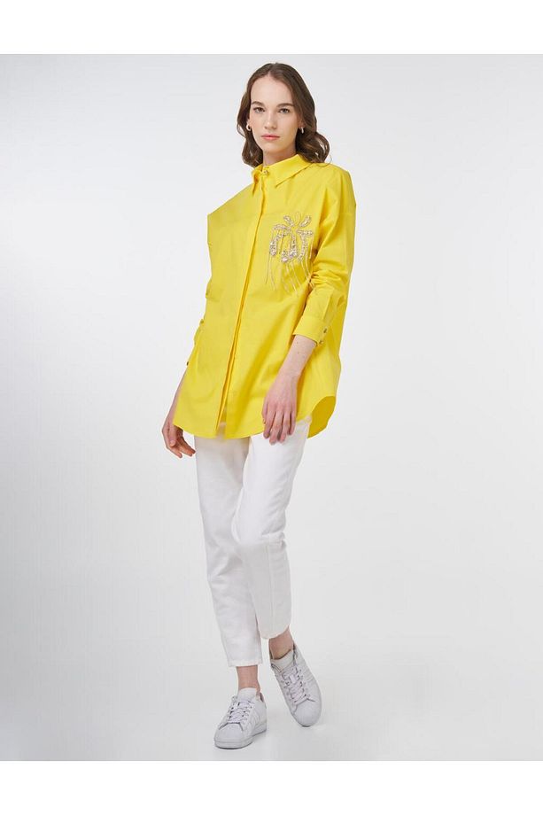 Taş İşlemeli Poplin Tunik Sarı - 2