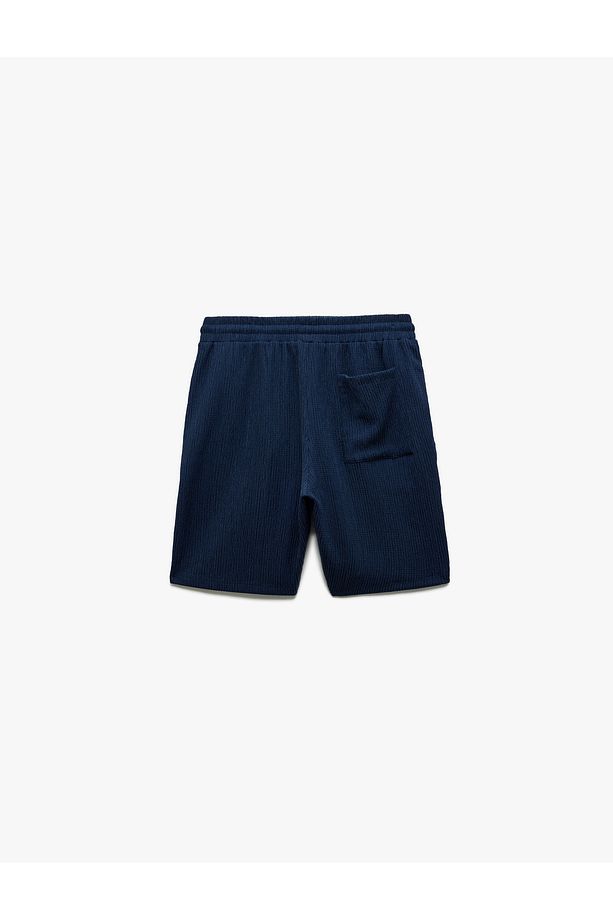 Dokulu Oversize Bermuda Beli Bağcıklı Spor Şort - 4