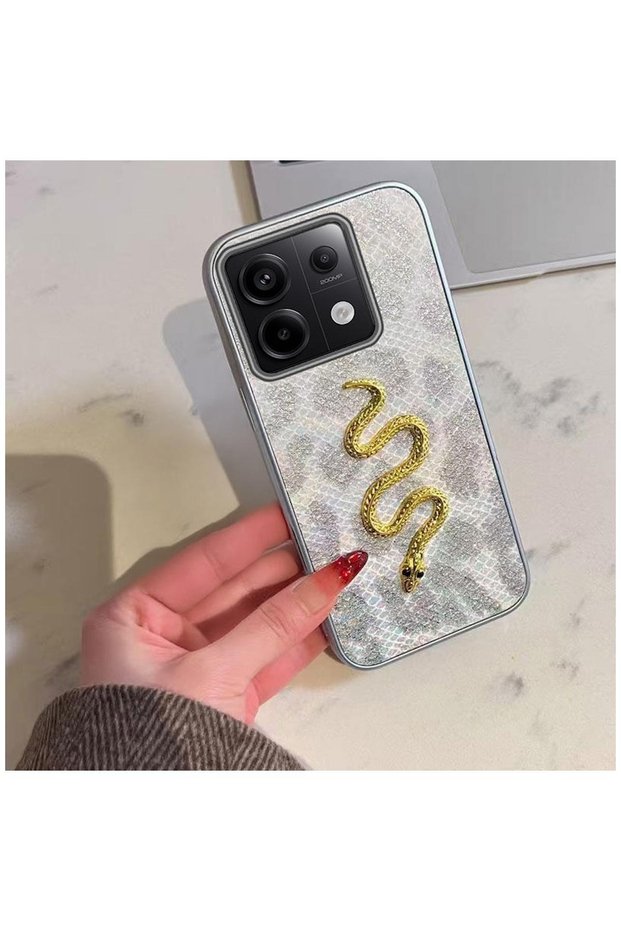 Xiaomi Redmi Note 13 Pro 4g Compatible Case Gold Detailed Serpent Silicone Case Gray