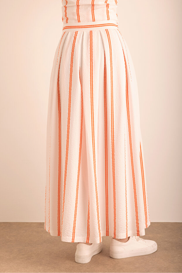 Çizgili Pileli Etek - 5