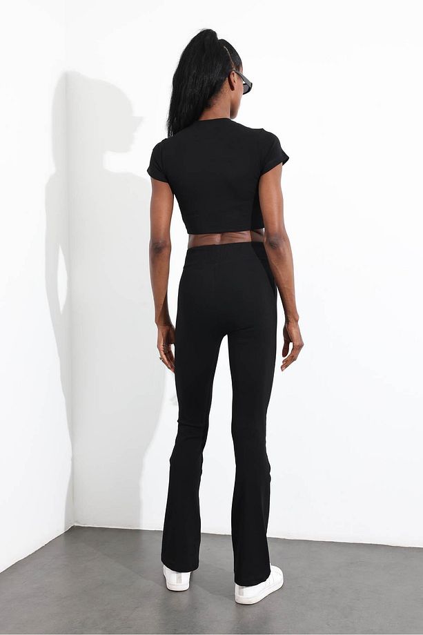 Siyah Basic Tshirt İspanyol Paça Eşofman Takım 251019 - 5