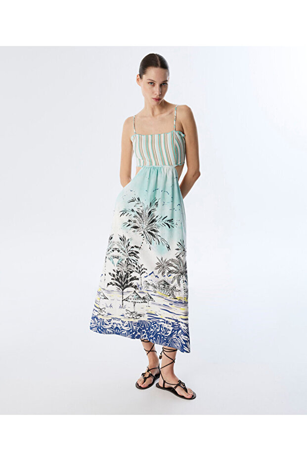 DESENLİ CUTOUT ELBİSE - 1