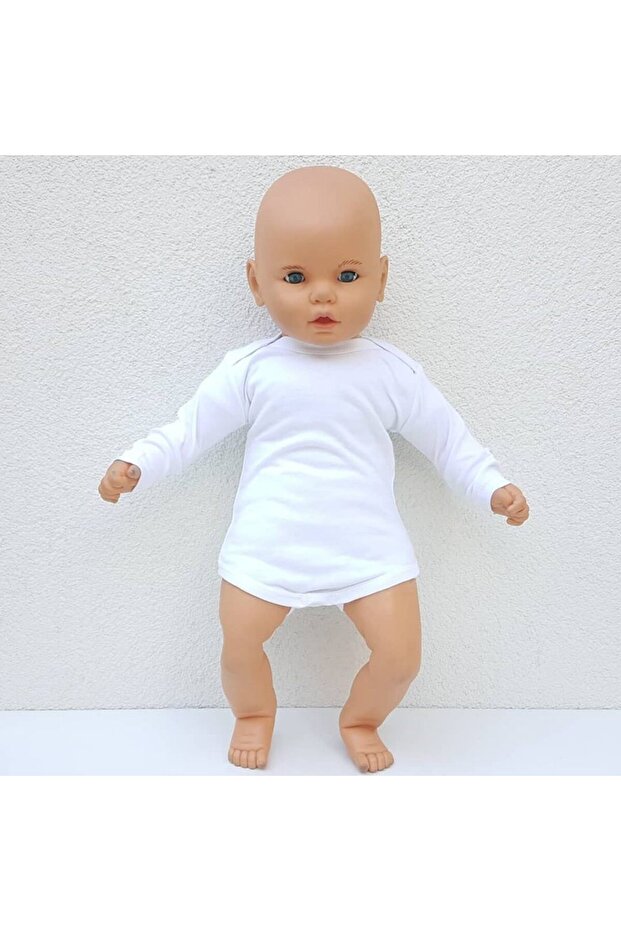 White Plain Long Sleeve Bottom Snap-On Bodysuit