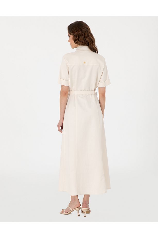 Ekru Regular Fit Dokuma Elbise 50301025-VR019 - 4