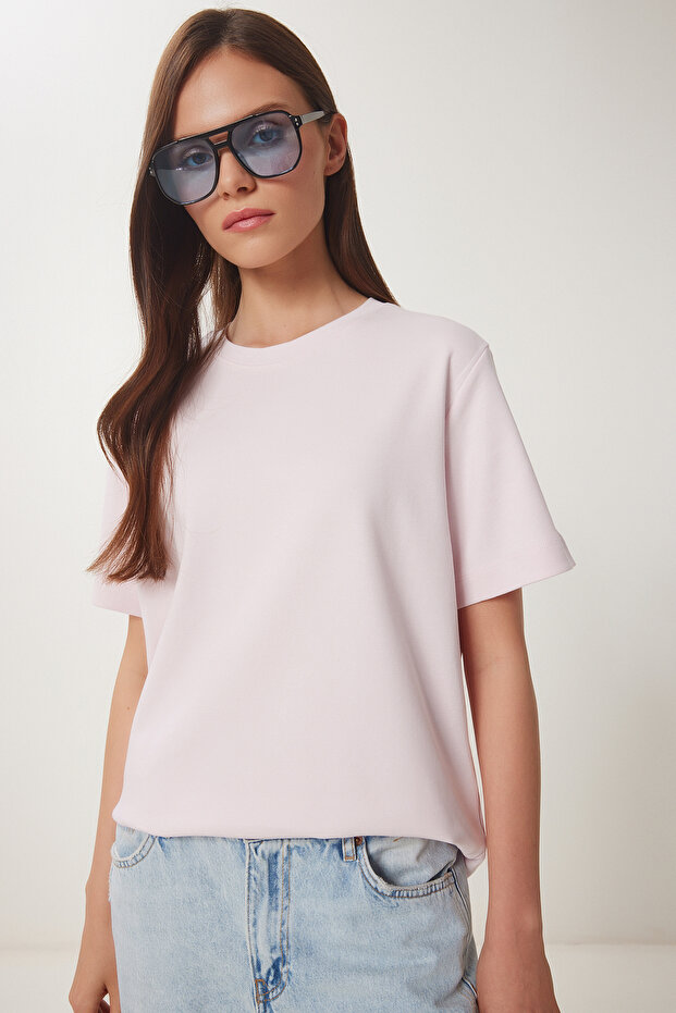Basic Cotton Knitted T-Shirt Pink Lus0094