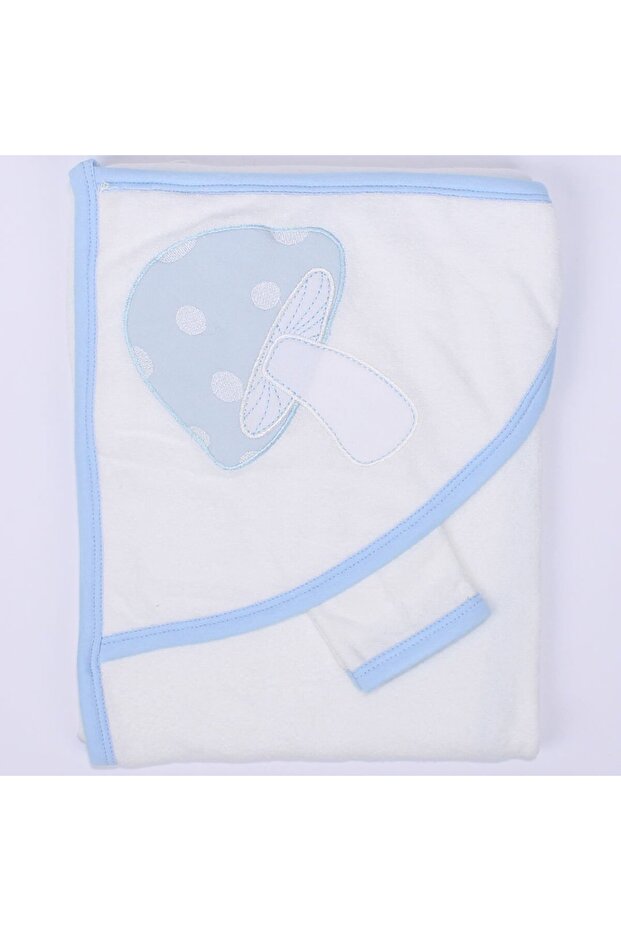 Blue Mushroom Patterned Towel and Washcloth Set for Baby Boy