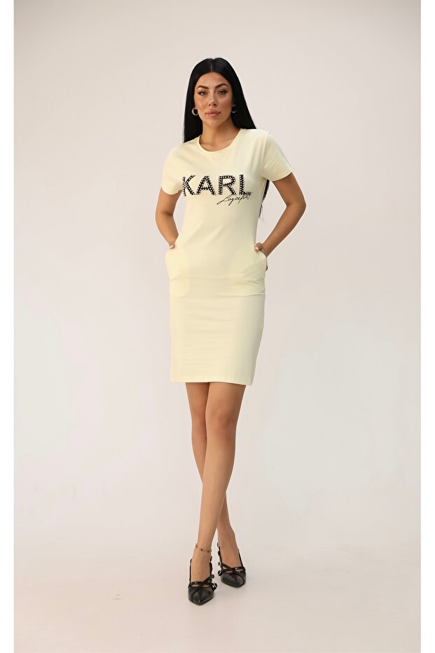 Women's Short Sleeve Stone Printed Dress 9771