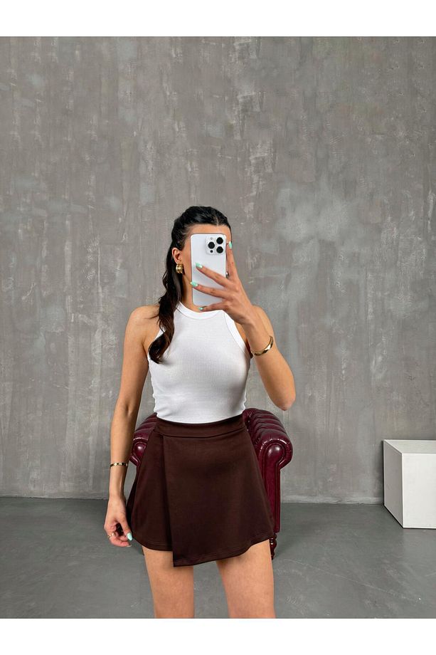 Kahve Etekli Beli Lastikli Modal Şort Gaus00245 - 3