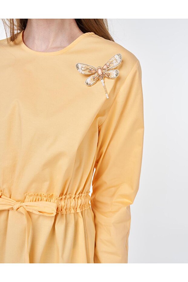 بلوزة بروش برباط الخصر برتقالية - 7