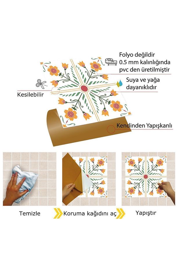 Kendinden Yapışkanlı Portakal Çiçeği Desenli Pvc Karo 30x30 Cm (33 ADET) 3 M² - 3