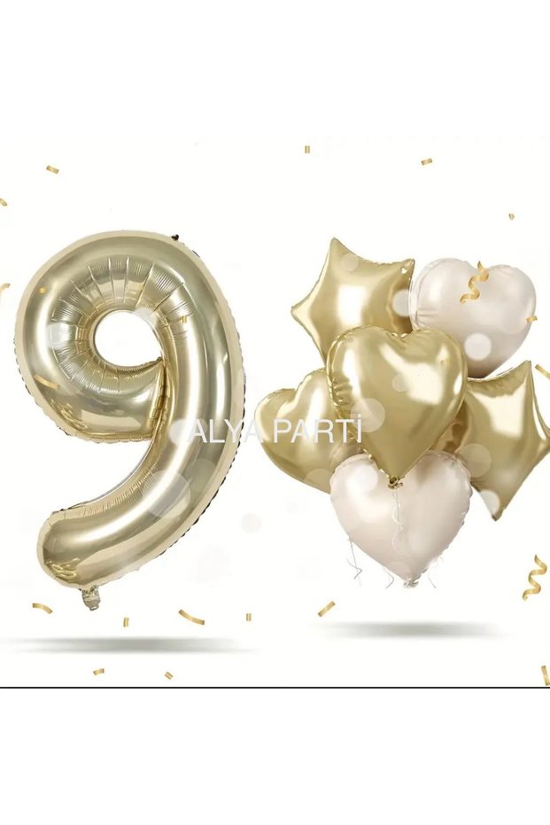 Party Number Foil Balloon Heart and Star Gold Birthday Set