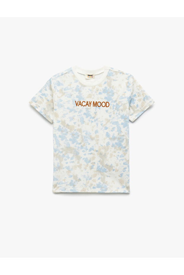 Embroidery Detailed Short Sleeve Crew Neck Cotton T-Shirt