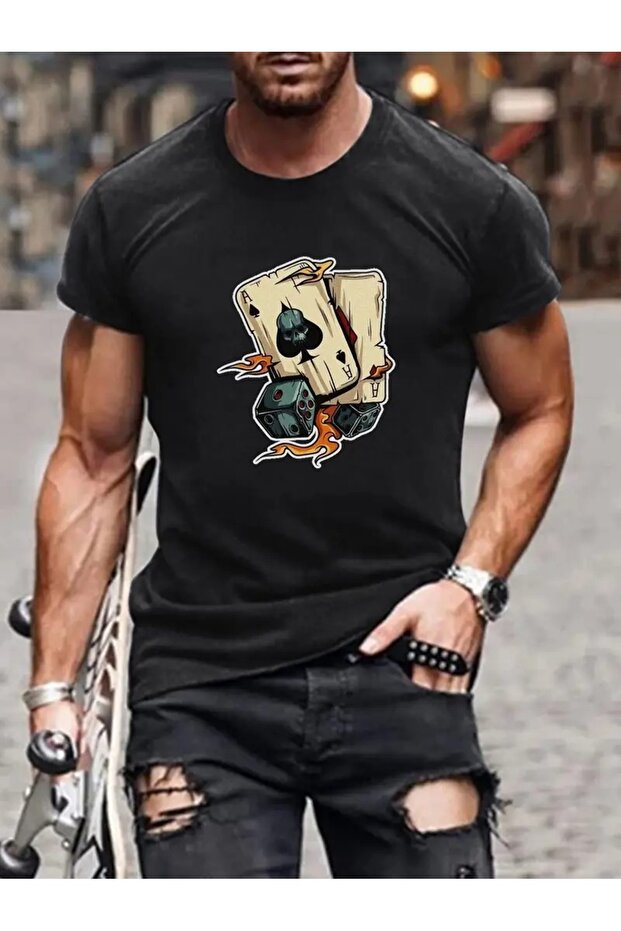 Creative Poker Card T-Shirt of Large Size Men, Comfortable Elastic T-Shirts for Summer, Men's Clothing