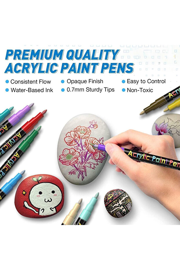 Set of 12 acrylic markers, 2 thin and thick heads, 0.4 mm tip, for various surfaces, quick drying - 7