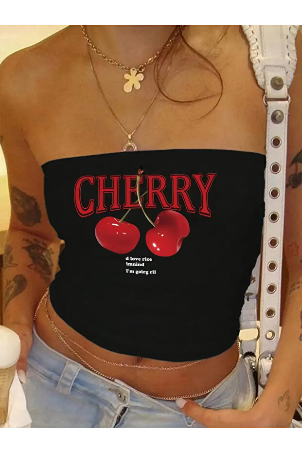 Women's Cherry Printed New Season Breathable Cotton Crop Bustier
