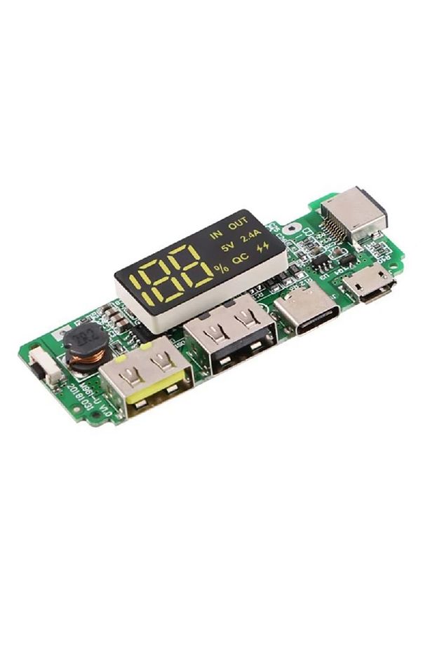 Powerbank Devresi Ekranlı 5V 2.4A Dual Usb Çıkış Type C Micro Usb Giriş Lityum Lion 18650 Pil Şarj - 1