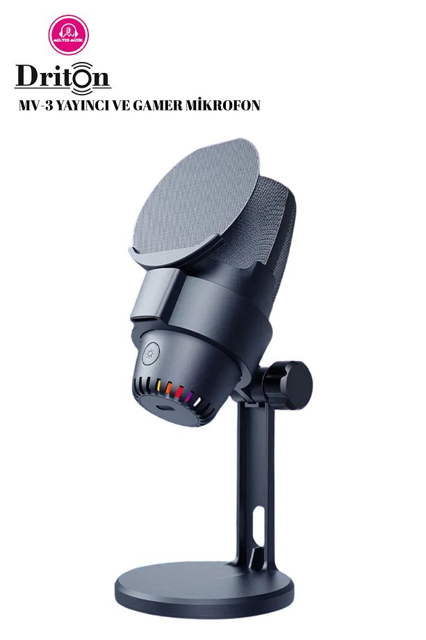 Driton Mv-9 Siyah Rgb Usb Oyuncu Yayıncı Ve Podcast Için Uyumlu Condenser Mikrofon - 2