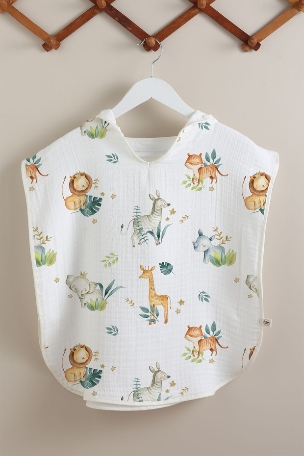 4 Layer Muslin Poncho - Safari Animals