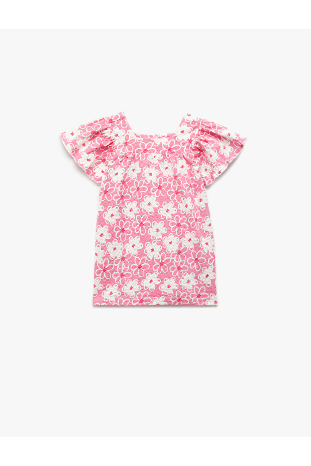 Short Sleeve Square Neck A-Line Cotton Floral Dress