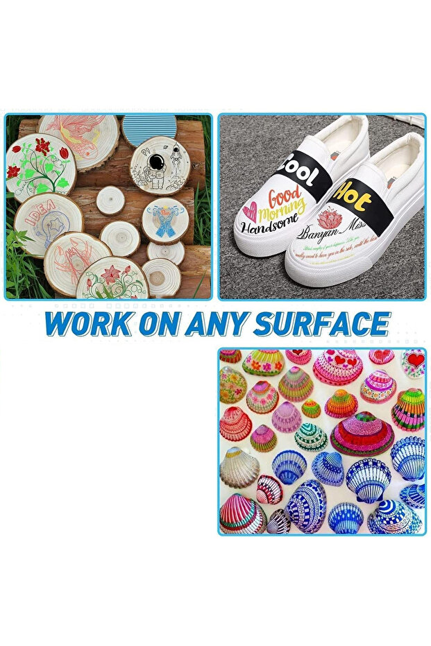 Set of 12 acrylic markers, 2 thin and thick heads, 0.4 mm tip, for various surfaces, quick drying - 10