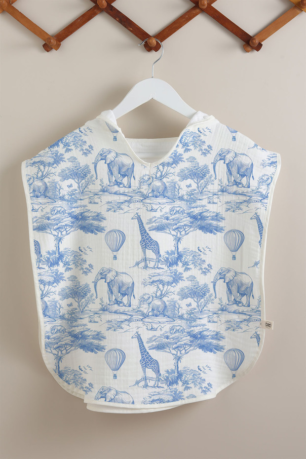 4 Layer Muslin Poncho - Blue Toile De Jouy