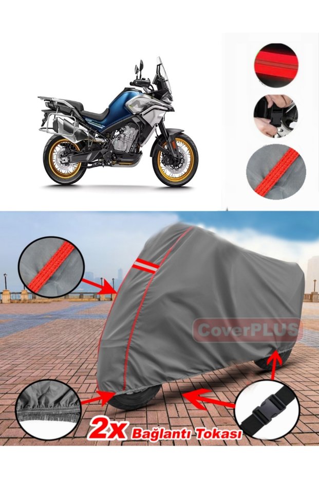 Cf Moto 800Mt Touring Tarpaulin Motor Tarpaulin Motorbike Cover Tent Red Stitched Gray