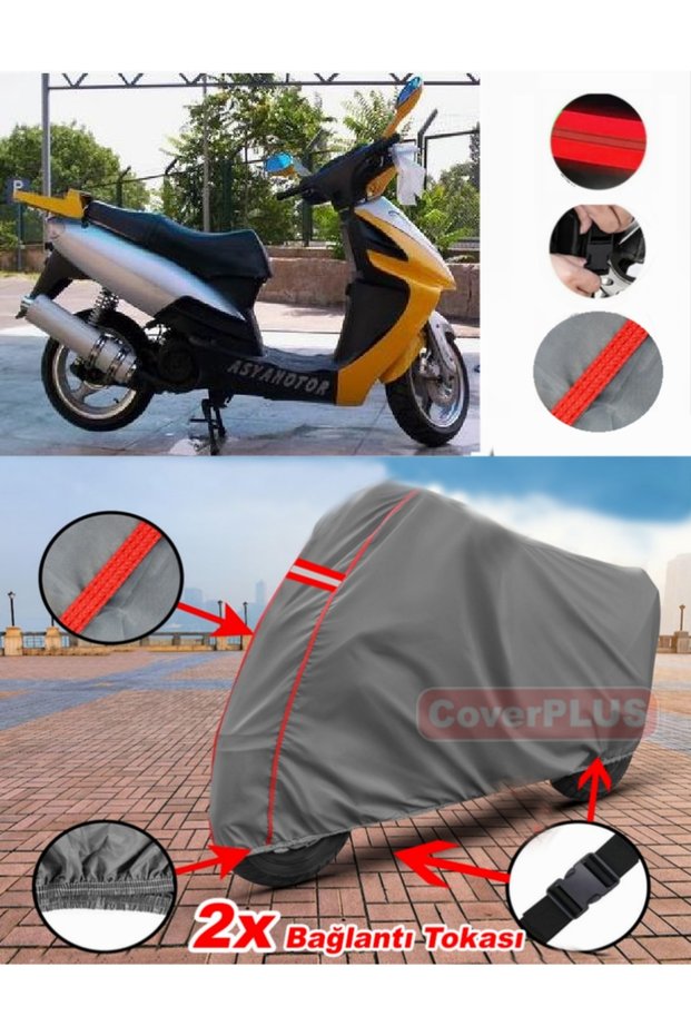 Asian as 150 t 5A Tarpaulin Motor Tarpaulin Motorbike Cover Tent Red Stitched Grey