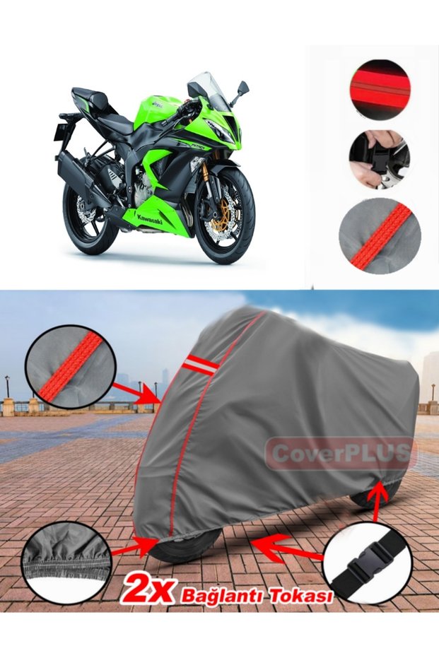 Kawasaki Ninja Zx-6R Tarpaulin Motor Tarpaulin Motorbike Cover Tent Red Stitched Gray