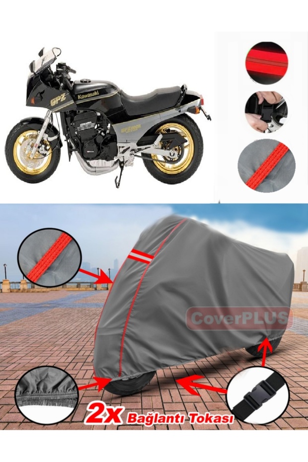 For Kawasaki Gpz 900 R Tarpaulin Motor Tarpaulin Motorbike Cover Tent Red Stitched Grey