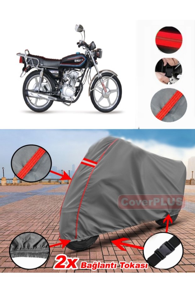 Kuba Kh125-12D Tarpaulin Motor Tarpaulin Motorcycle Cover Tent Red Stitched Gray