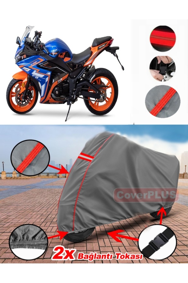 Falcon Fr-177 Tarpaulin Motor Tarpaulin Motorcycle Cover Tent Red Stitched Gray