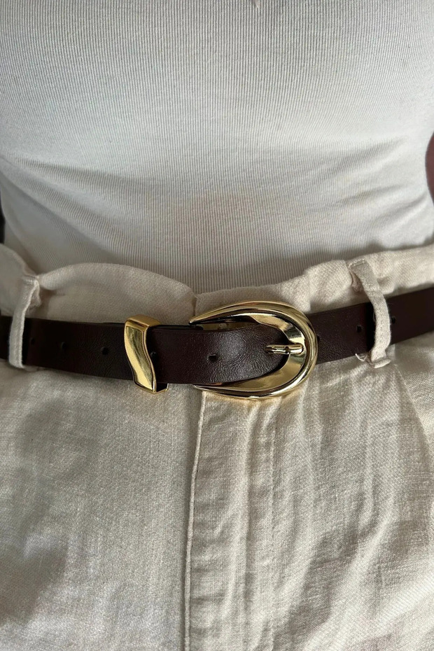 Lisa Gold Buckle Women's Belt (Dark Brown)