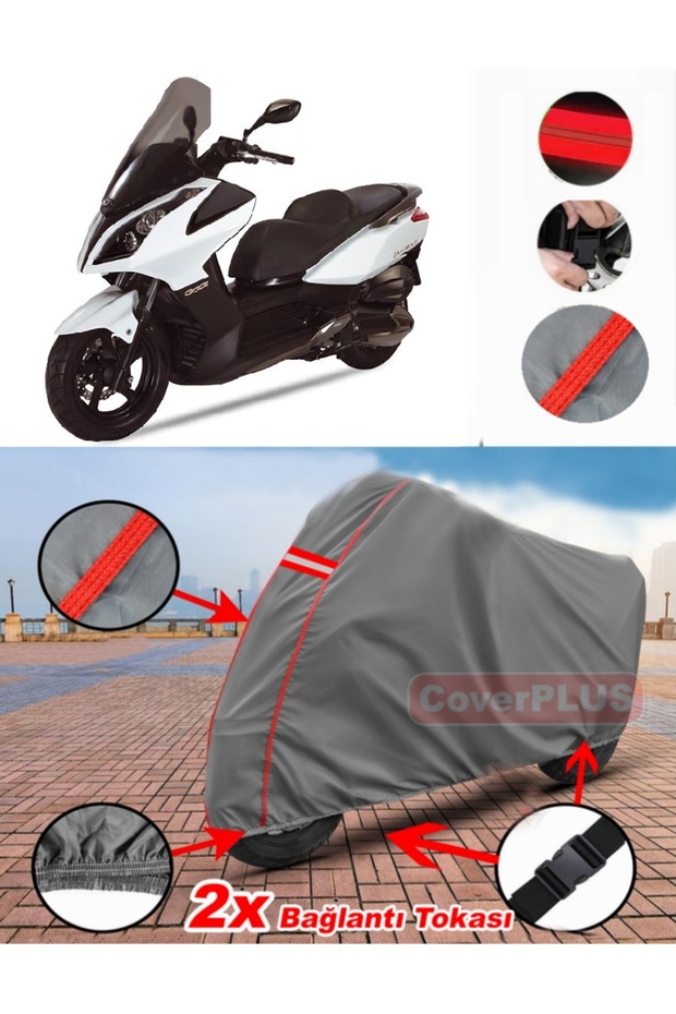 Kymco Downtown 300I Tarpaulin Motor Tarpaulin Motorbike Cover Tent Red Stitched Gray