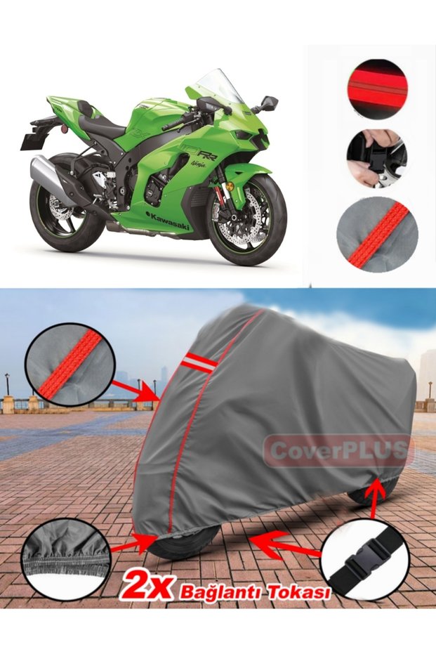 Kawasaki Ninja Zx-10Rr Tarpaulin Motor Tarpaulin Motorbike Cover Tent Red Stitched Gray