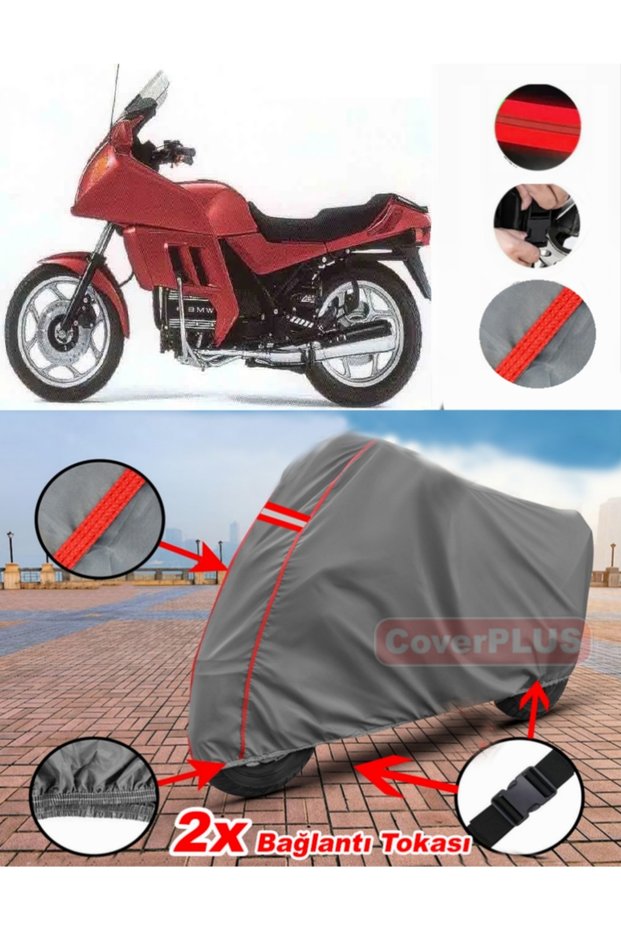 Bmw K 75 Rt Tarpaulin Motor Tarpaulin Motorbike Cover Tent Red Stitched Gray