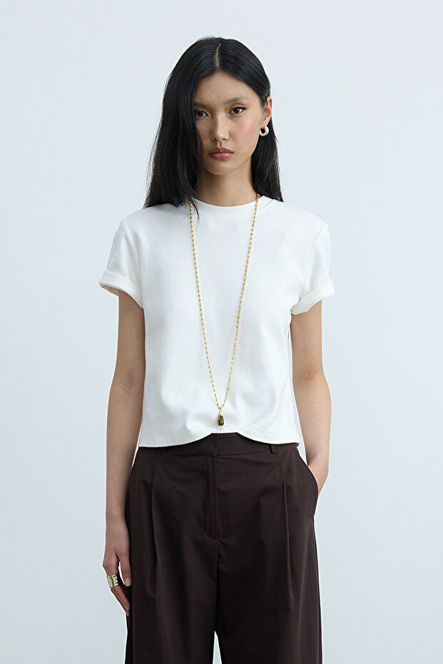 Ekru Comfy Basic Tişört - 1