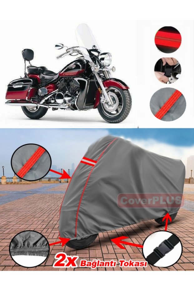 For Yamaha Royal Star Xvz 1300 Tarpaulin Motor Tarpaulin Motorbike Cover Tent Red Stitched Grey