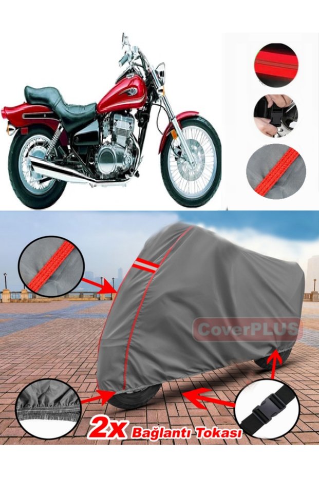 Kawasaki En 500 Tarpaulin Motor Tarpaulin Motorbike Cover Tent Red Stitched Gray
