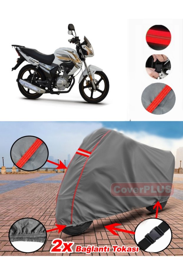 Kuba Kh150-12D Tarpaulin Motor Tarpaulin Motorcycle Cover Tent Red Stitched Gray