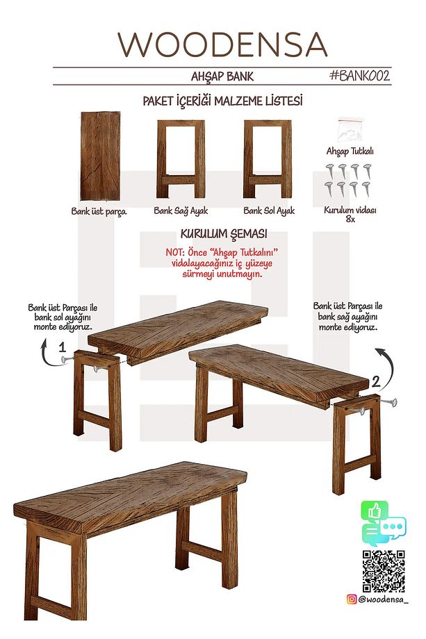 Ahşap Minderli Bank ,Ahşap Mutfak Sandalyesi ,Minderli Antre Bench - 4